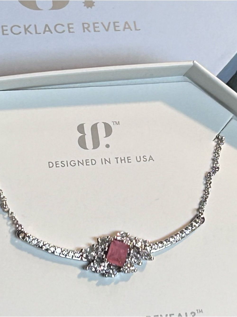 bp Silver-Tone Necklace with Pink Center Stone
